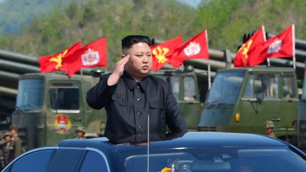 North Korea's leader Kim Jong Un watches a military drill marking the 85th anniversary of the establishment of the Korean People's Army (KPA) in this handout photo by North Korea's Korean Central News Agency (KCNA) made available on April 26, 2017. KCNA/Handout via REUTERS      ATTENTION EDITORS - THIS IMAGE WAS PROVIDED BY A THIRD PARTY. EDITORIAL USE ONLY. REUTERS IS UNABLE TO INDEPENDENTLY VERIFY THIS IMAGE. NO THIRD PARTY SALES. SOUTH KOREA OUT. - RTS13Y8S