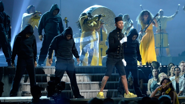 Pharrell Williams 57th GRAMMY Awards hands up don't shoot
