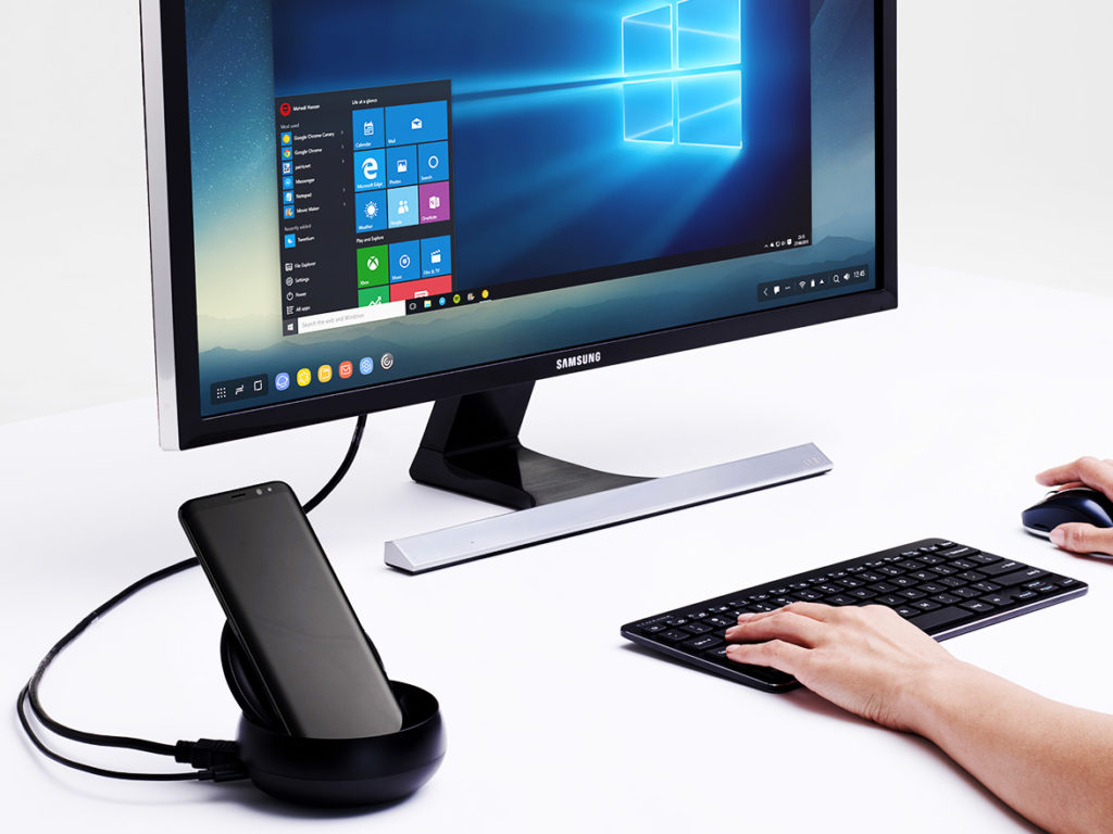 The Samsung DeX Station docks your phone into a PC setup.