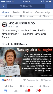 Mocha Uson blog post about Senator de Lima