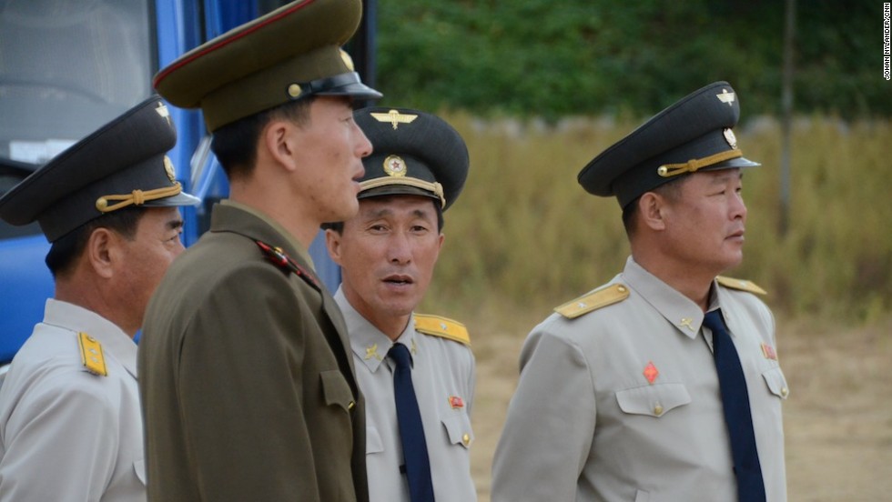 Guards and custom officials by the border to China.