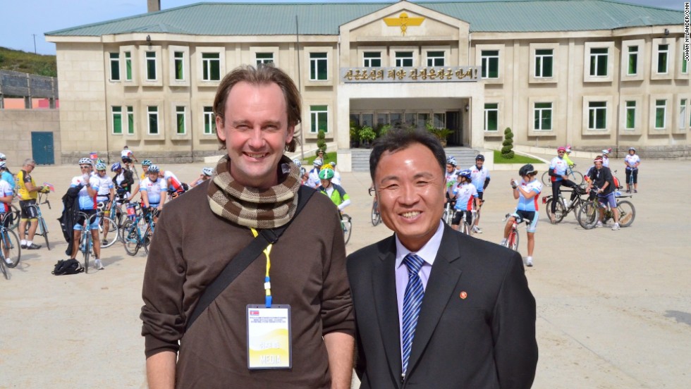 Journalist Johan Nylander and his North Korean guide, Ko Chang Ho. <em>EDITOR'S NOTE: This image was not among those deleted by North Korean officials. </em>
