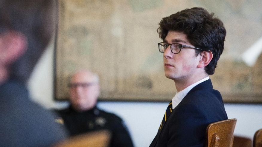 FILE- In this Feb. 23, 2017, file photo, Owen Labrie listens to testimony during the last day of an evidentiary hearing on whether he will be granted a retrial at Merrimack County Superior Court in Concord, N.H. Labrie, a New Hampshire prep school graduate convicted of sexually assaulting a classmate, was denied a new trial Wednesday, April 19, by a judge who called some of his claims of ineffective counsel absurd and almost frivolous. (Elizabeth Frantz/The Concord Monitor via AP, Pool, File)