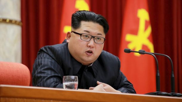 North Korean leader Kim Jong Un speaks during a ceremony to award party and state commendations to nuclear scientists, technicians, soldier-builders, workers and officials for their contribution to what North Korea said was a succesful hydrogen bomb test, at the meeting hall of the Central Committee of the Workers' Party of Korea (WPK) in this undated photo released by North Korea's Korean Central News Agency (KCNA) on January 13, 2016.     REUTERS/KCNA ATTENTION EDITORS - THIS PICTURE WAS PROVIDED BY A THIRD PARTY. REUTERS IS UNABLE TO INDEPENDENTLY VERIFY THE AUTHENTICITY, CONTENT, LOCATION OR DATE OF THIS IMAGE. FOR EDITORIAL USE ONLY. NOT FOR SALE FOR MARKETING OR ADVERTISING CAMPAIGNS. THIS PICTURE IS DISTRIBUTED EXACTLY AS RECEIVED BY REUTERS, AS A SERVICE TO CLIENTS. NO THIRD PARTY SALES. SOUTH KOREA OUT. NO COMMERCIAL OR EDITORIAL SALES IN SOUTH KOREA - RTX22B0G