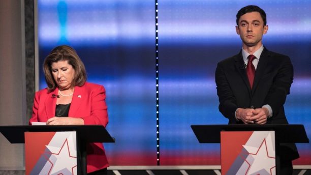 FILE - In this June 6, 2017 file photo, candidates in Georgia's 6th Congressional District race Republican Karen Handel, left, and Democrat Jon Ossoff prepare to debate in Atlanta. Handel and Ossoff are making their last push this weekend before voters in Georgias 6th Congressional District cast ballots Tuesday, June 20, to replace Tom Price in Washington, a contest seen as an early political test for the Trump administration.
(Branden Camp/Atlanta Journal-Constitution via AP)