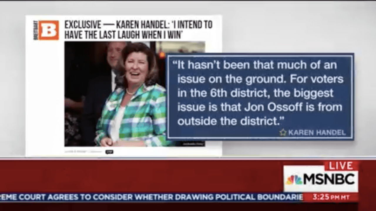 Karen Handel message (Screenshot / MSNBC)