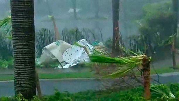 Debris blown off the side of a building in San Juan, Puerto Rico, Wednesday. FOX News