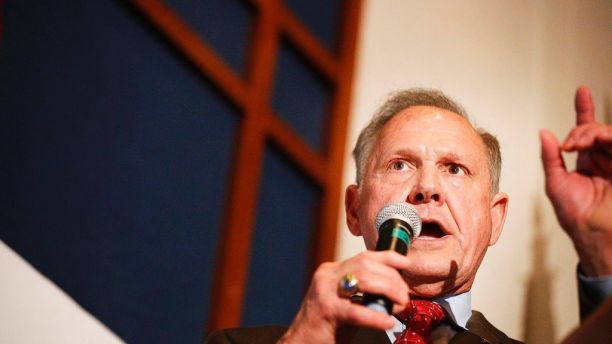 Former Alabama Chief Justice and U.S. Senate candidate Roy Moore speaks to supporters, Tuesday, Aug. 15, 2017, in Montgomery, Ala. Moore, who took losing stands for the public display of the Ten Commandments and against gay marriage, forced a Senate primary runoff with Sen. Luther Strange, an appointed incumbent backed by both President Donald Trump and heavy investment from establishment Republican forces. (AP Photo/Brynn Anderson)