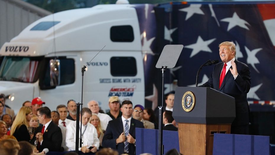 President Donald Trump speaks about tax reform during an event at the Harrisburg International Airport, Wednesday Oct. 11, 2017, in Middletown, Pa.