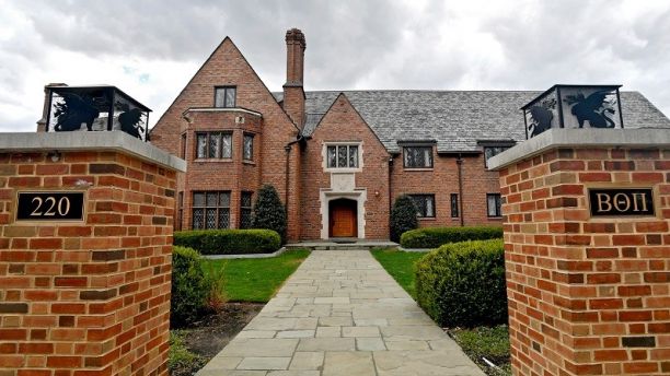 FILE â In this April 4, 2017, file photo, Penn State's former Beta Theta Pi fraternity house on Burrowes Road sits empty after being shut down in State College, Pa. Centre County, Pa., District Attorney Stacy Parks Miller reinstated certain charges against members of the fraternity Friday, Oct. 27, 2017, nearly two months after a district judge dismissed the most serious charges of involuntary manslaughter and aggravated assault originally filed by prosecutors in response to the Feb. 4, 2017, death of 19-year-old Tim Piazza, of Lebanon, N.J., after a night of heavy drinking. (Abby Drey/Centre Daily Times via AP, File)