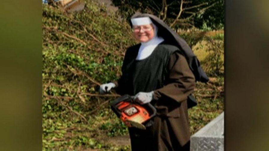 A chainsaw-wielding Florida nun, in full habit, does her part in the Hurricane Irma clean-up effort