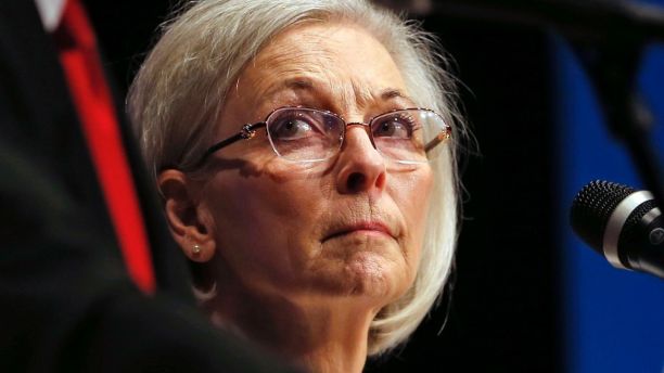FILE - In this Friday, Oct. 13, 2017, file photo, Democrat Dr. Kathryn Allen looks on during Utah's 3rd Congressional District debate in a race to replace Jason Chaffetz in the U.S. House of Representatives in Sandy, Utah. Republican John Curtis has not surpassed Allen's fundraising in the race for Utah's vacant U.S. House seat despite raising nearly three times more over the last three months. (AP Photo/Rick Bowmer, File)