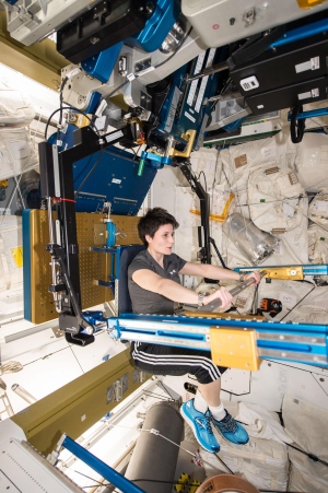 Astronaut Samantha Cristoforetti space station exercise