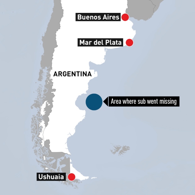 Argentina map search for navy submarine