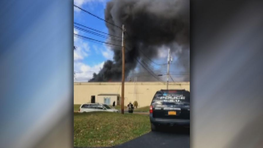Raw video: Firefighters battle massive blaze at the Verla International cosmetics plant in Hudson Valley.