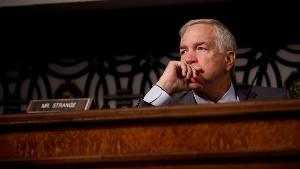 Sen. Luther Strange (R-AL) looks on as Secretary of Defense James Mattis testifies before a Senate Armed Services Committee hearing on the 