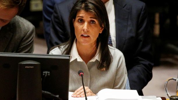 United States ambassador to the United Nations Nikki Haley addresses the U.N. Security Council meeting on the situation in the Middle East, including the Palestine, at the United Nations Headquarters in New York, U.S., December 8, 2017. REUTERS/Brendan McDermid - RC1C584979C0