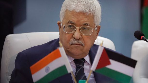CORRECTS DESCRIPTION OF VISIT - Palestinian President Mahmoud Abbas listens to a speaker during his visit to the Centre for Development of Advance Computing in Noida on the outskirts of New Delhi, India, Monday, May 15, 2017. Abbas is on a four-day visit to India. (AP Photo/Manish Swarup)