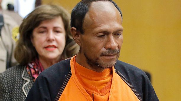 FILE - In this July 7, 2015 file photo, Jose Ines Garcia Zarate, right, is led into the courtroom by San Francisco Public Defender Jeff Adachi, left, and Assistant District Attorney Diana Garciaor, center, for his arraignment at the Hall of Justice in San Francisco. A jury has reached a verdict Thursday, Nov. 30, 2017, in the trial of Mexican man at center of immigration debate in the San Francisco pier shooting. (Michael Macor/San Francisco Chronicle via AP, Pool, File)