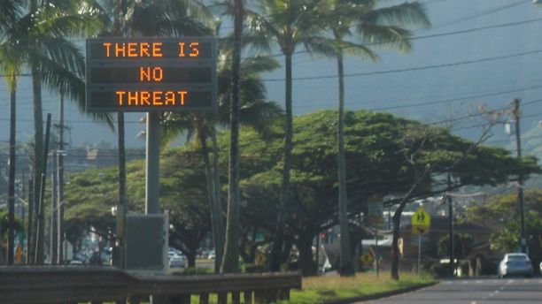 This Saturday, Jan. 13, 2018, photo provided by Jhune Liwanag shows a highway median sign broadcasting a message of 