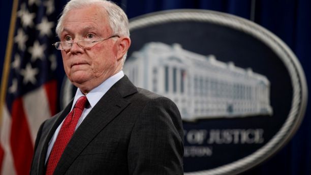 U.S. Attorney General Jeff Sessions stands during a news conference to discuss