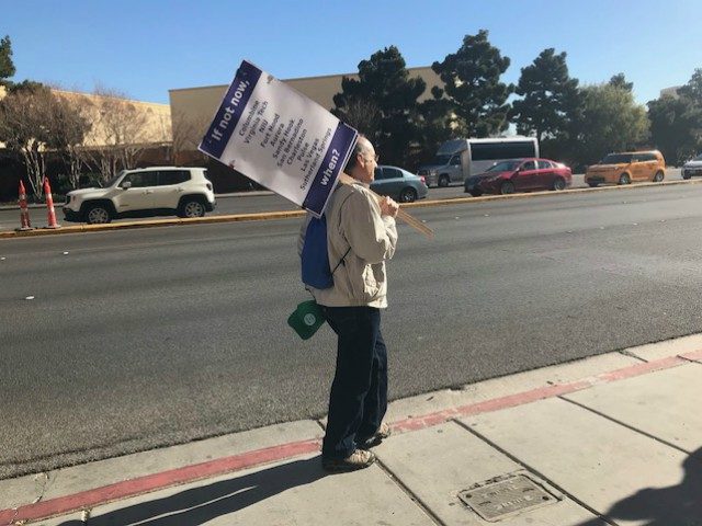 On January 24 a lone gun control activist showed up to protest the National Shooting Sports Foundation's SHOT Show and Breitbart News was able to ask him some questions.