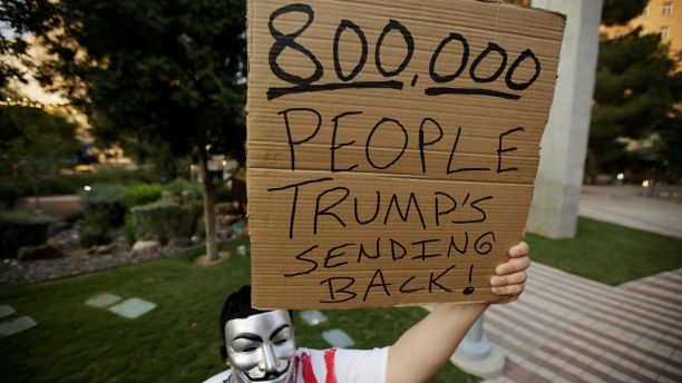 A man participates in a protest in support of Deferred Action for Childhood Arrivals (DACA) program recipients, at the San Jacinto Plaza in El Paso, Texas, September 5, 2017. REUTERS/Jose Luis Gonzalez - RC1943FBCBA0