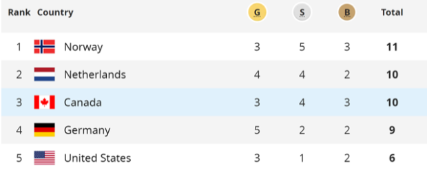 Winter Olympics standings