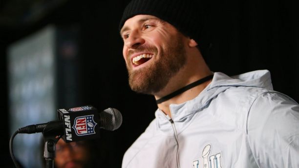 Feb 1, 2018; Bloomington, MN, USA; Philadelphia Eagles defensive end Chris Long during a press conference in advance of Super Bowl LII against the New England Patriots at Mall of America. Mandatory Credit: Jerry Lai-USA TODAY Sports - 10580098