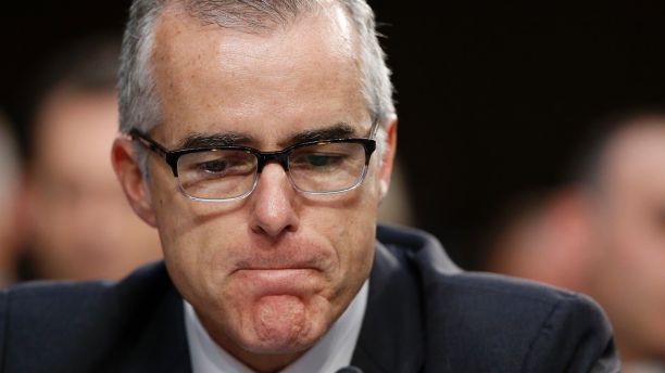 FILE - In this June 7, 2017 file photo, then-acting FBI Director Andrew McCabe pauses during a Senate Intelligence Committee hearing on Capitol Hill in Washington. FBI Deputy Director Andrew McCabe is leaving his position ahead of a previously planned retirement this spring.  Two people familiar with the decision described it to The Associated Press on condition of anonymity Monday.  The move is effective Monday. (AP Photo/Alex Brandon)