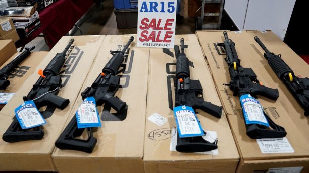 AR-15 rifles are displayed for sale at the Guntoberfest gun show in Oaks, Pennsylvania, U.S., October 6, 2017. REUTERS/Joshua Roberts - RC120D41AB00