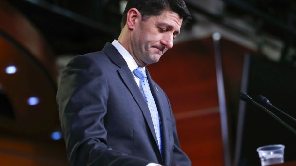 House Speaker Paul Ryan of Wis., pauses as he speaks to the media during a news conference, Thursday, Feb. 15, 2018, on Capitol Hill in Washington. (AP Photo/Pablo Martinez Monsivais)