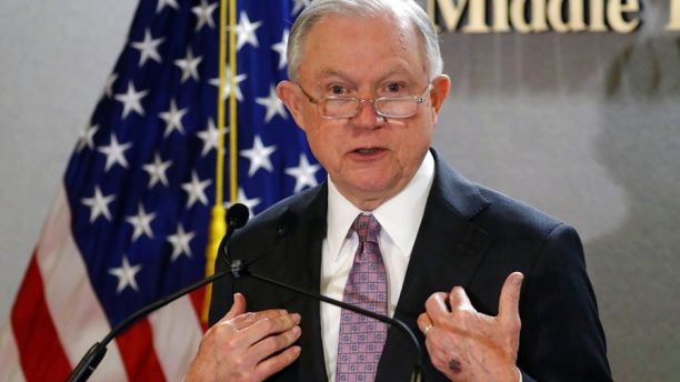 U.S. Attorney General Jeff Sessions gestures during a speech on the efforts to combat drug trafficking and end the opioid crisis Wednesday, Feb. 7, 2018, in Tampa, Fla. (AP Photo/Chris O'Meara)