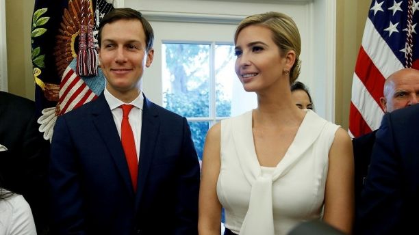 White House Senior Adviser Jared Kushner and Ivanka Trump stand together after John Kelly was sworn in as White House Chief of Staff in the Oval Office of the White House in Washington, U.S., July 31, 2017. REUTERS/Joshua Roberts     TPX IMAGES OF THE DAY - RC17A1619640